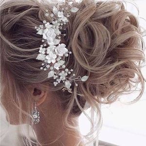 1pc White Soft Ceramic Flower Decoration Headband For Bride For Wedding
